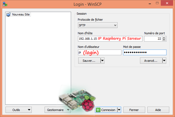WinSCP connexion raspberry PI