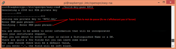 Génération clé avec mot de passe client OpenVPN