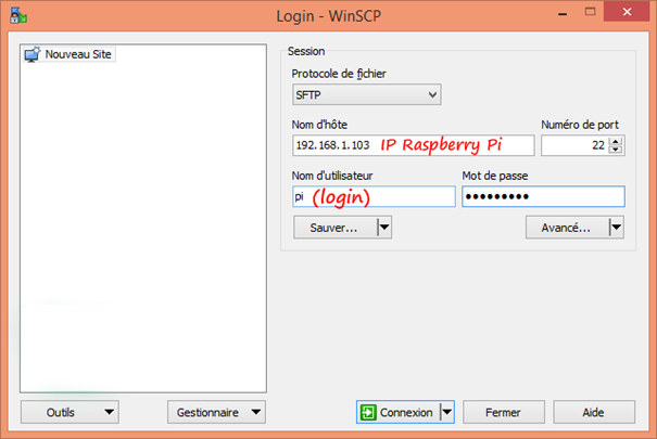 connexion WinSCP