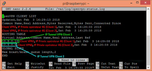 statut log client OpenVPN